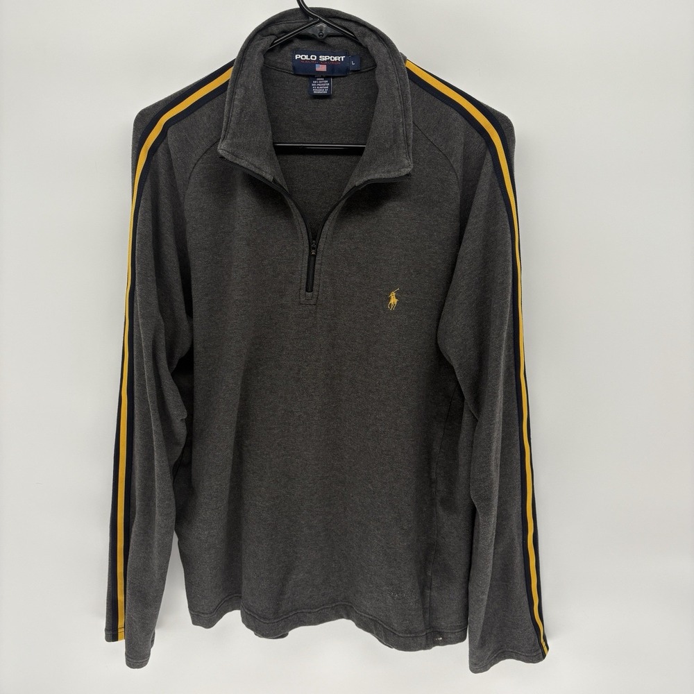 Y2K Polo Sport Ralph Lauren 1/4 Zip Gray Pullover Yellow Stripe Soft Men L